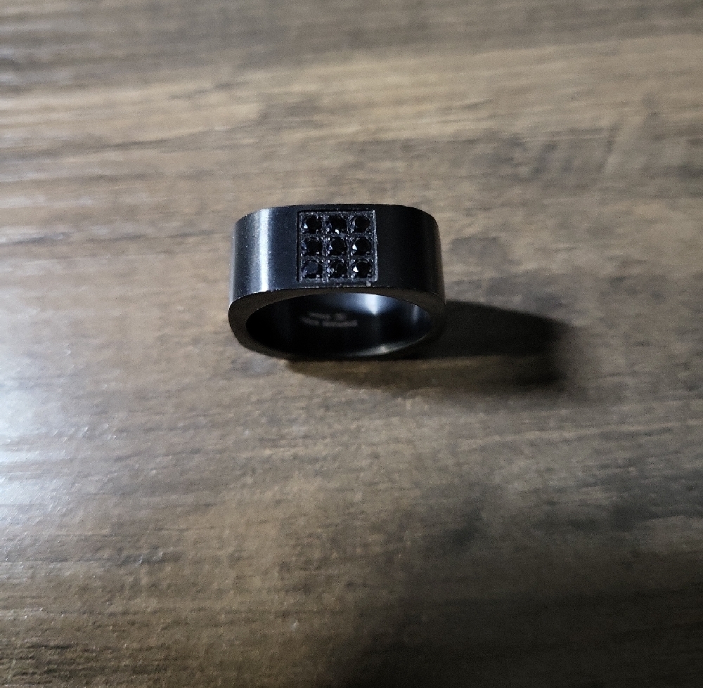 Black Ring with Square Design Black Cz's Size 8